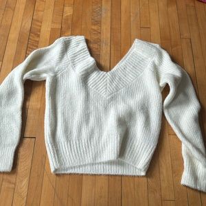 Divided Off Shoulder White Long Sleeve Sweater